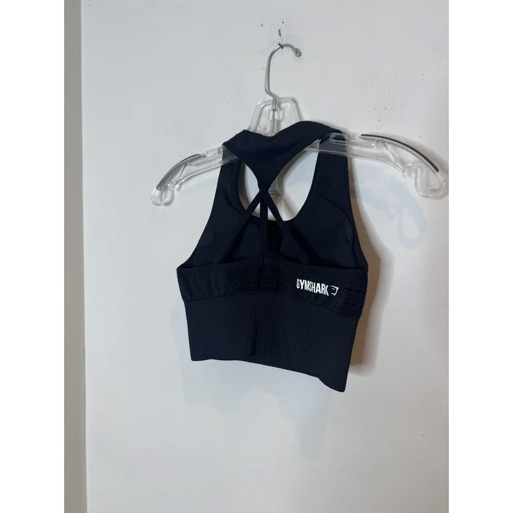 Gymshark Sports Bra Womens XS Black Ribbed Longline Racerback Yoga Gym Workout